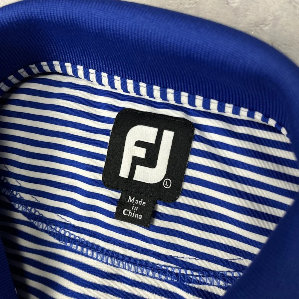 FootJoy FJ‎ Polo Golf Shirt MENS Large Blue White Striped Polyester/Spandex